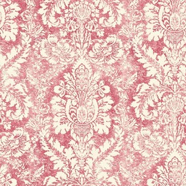 CONCORD WALLCOVERINGS Sample for Display Purpose Only Textured Wallpaper Damask Featuring Ornaments, red, 7 in x 10 in, AB42423