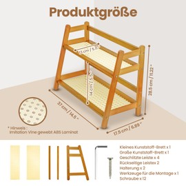 RoaGain Cup Rack, 39 x 18 x 29 cm - Bamboo Cup Holder, 2-Tier, Matcha Station & Coffee Cup Rack for Worktop, Tea Organiser, Wood Material Cup Stand for Kitchen, Office & Home