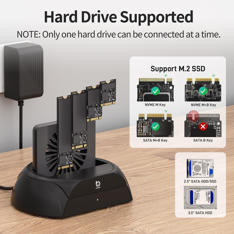 Hard Drive Docking Station, Pcie NVMe Adapter with Cooling Fan