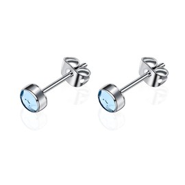 Artskin G23 Titanium Crystal Stud Earrings for Women Men Girls Hypoallergenic Nickel Free 4mm Dainty Elegant Classic Stud Earrings for Sensitive Ears (4MM, Aquamarine)