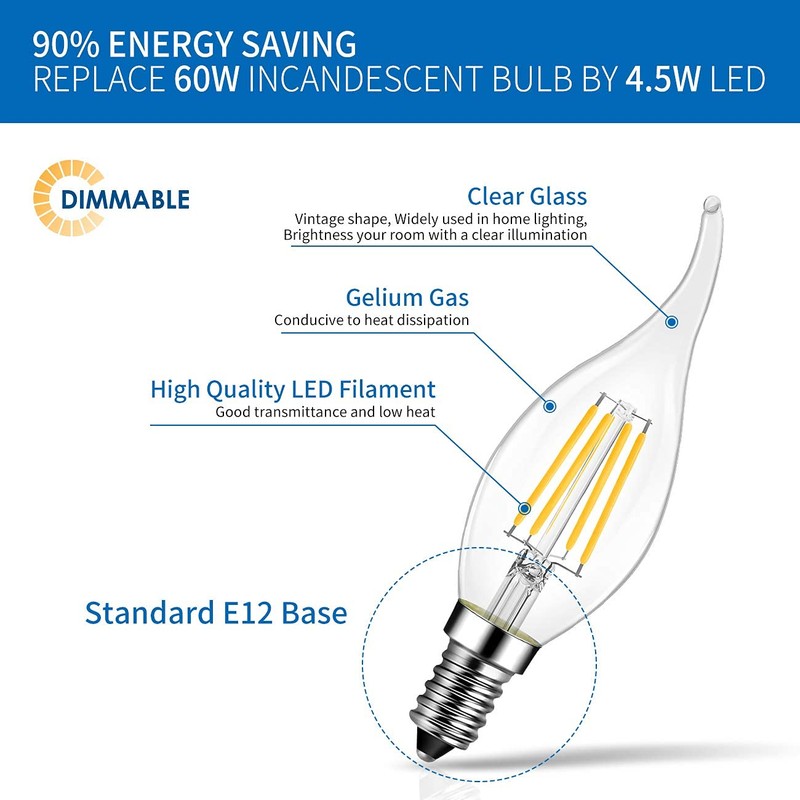 ANWIO B11 LED Filament Bulb E12 Candelabra Medium Base 2700K