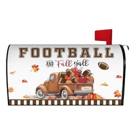 Fall Mailbox Cover 25.5x21 Inch, Football and Fall Y'all Post Letter Box Covers, Autumn Harvest Thanksgiving Magnetic Waterproof Mail Wraps for Outdoor Yard Garden Oversized Mailbox Decor