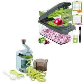 Ourokhome Vegetable Spiralizer Zucchini Noodles Maker – 4 Built-in Spiral Slicer Blade for Veggie Spaghetti Paste, Vegetable Chopper Onion Cutter with Container, Multifunctional Food Chopper