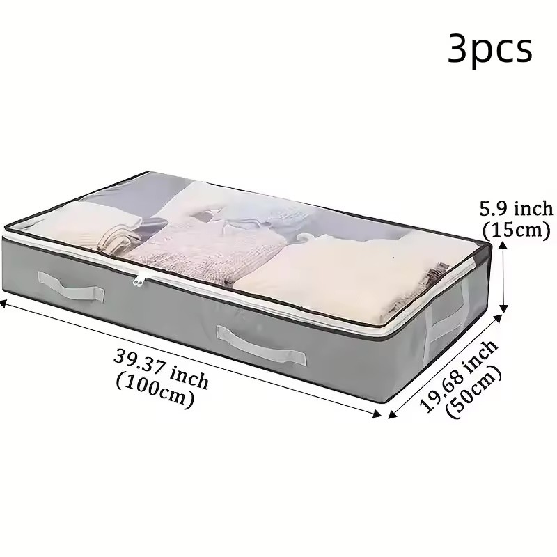 1pc/2pcs/3pcs Dustproof Under Bed Storage Box with Reinforced Handles for