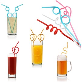 Silly Straws Creative Curly Colourful Creative Multi-Shaped Random Straws Reusable PET Plastic PVC Novelty Party Supplies for Home Bar Beverage Shop Weddings Birthdays Family Reunion (5)