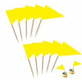 LUSEOAN 100 Pack Yellow Blank Solid Color Toothpick Flag Small Mini Labeling Marking DIY Triangle Plain Stick Flags for Cocktail Fruit Cupcakes Toppers Food Decorations