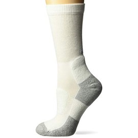 Thorlos Women's Lwxw Thin Cushion Walking Crew Socks, White/Platinum, L
