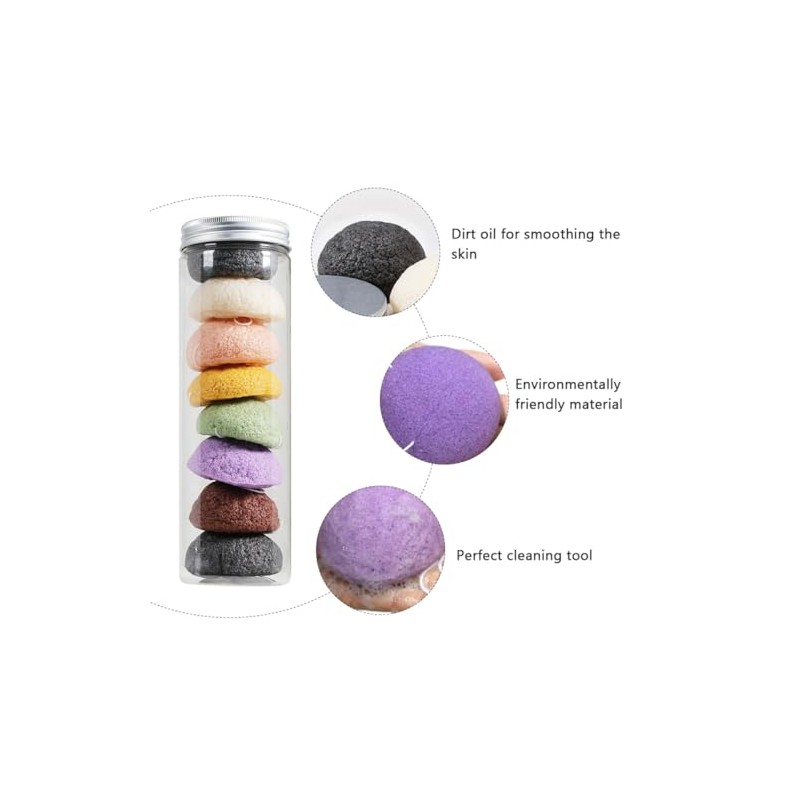 Esponjas Faciales Exfoliantes de Konjac 8 Piezas Mixtas (semicírculo Aloe