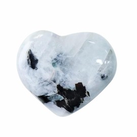 karma gems Rainbow Moonstone Crystal 1 Inch Mini Heart Puff Stone - Pocket Massage Worry Stone for Natural Body Chakra Balancing, Reiki Healing and Crystal Grid