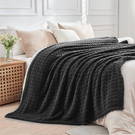 Lotus Karen Throw Blankets for Bed Waffle Black Blanket Cozy Soft Fluffy Fuzzy Fleece Throw Blanket for Couch Lightweight Breathable Bed for All Season 50x70