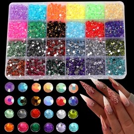 JINPINMAO Nail Art Rhinestones Set, 3mm 4mm 5mm Multi-Color Crystal Gems, 60000 Pieces Total, Professional Manicure Decoration Kit (19200 PCS)