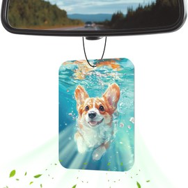 WOCOCN Cute Car Air Freshener Hanging, Funny Air Freshener, Size 3.15 x 2.2 in,Unique Car Accessories,Scent for Automotive or Home (Corgi C)