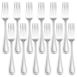E-far Salad Forks Set of 12, 6.9 Inch Pearled Edge Dessert Forks Stainless Steel Suitable for Party, Home, Kitchen and Restaurant, Non-toxic & Mirror Polished, Dishwasher Safe