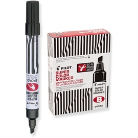 Pilot 44100 Sc-B, Marcador, Tinta Permanente Negra, Cincel, Rellenable, Caja con Doce Piezas (44100),
