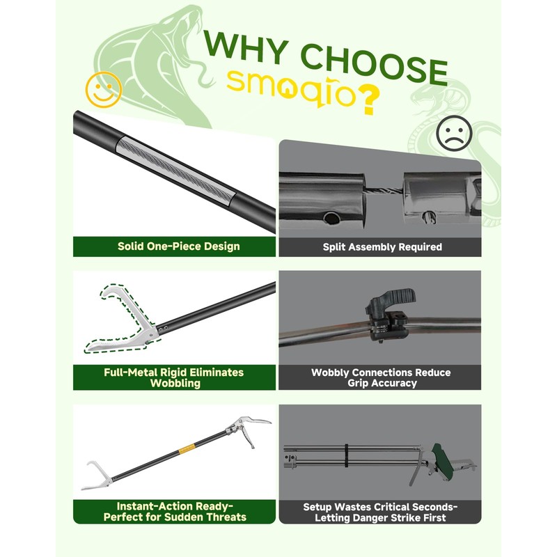SMOQIO Snake Grabber Tool, 59in Professional Snake Tongs, All-Aluminum Alloy