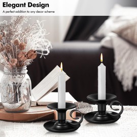 Lunhoo 2 Pack Candle Stick Holder, Metal Taper Candlelight Stand for Party Wedding Christmas Table Home Decoration (Black)