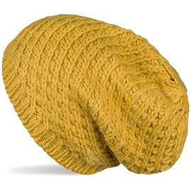 styleBREAKER Unisex Knit Beanie with Rough Knit, Long Slouch Beanie, Winter Knit hat 04024158, Colour:Mustard