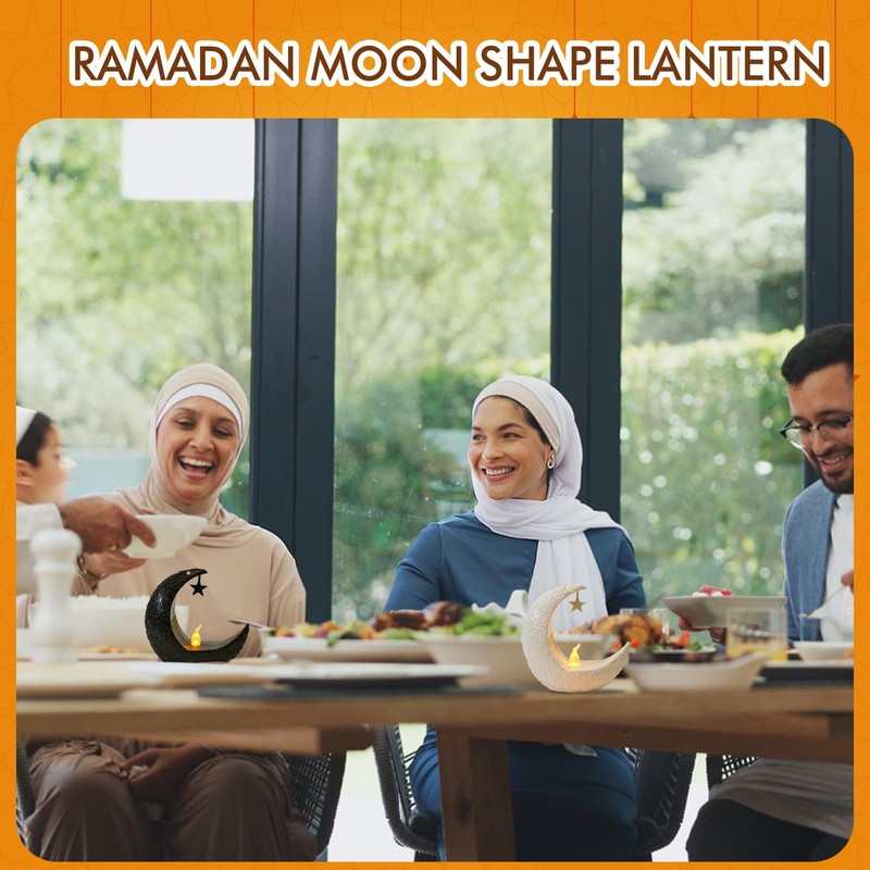 Mini Ramadan Lantern for Centerpiece, 3.94In Moon Shape LED Eid