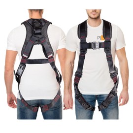 ATERET Fall Protection 5pt Safety Harness, 1D-Ring, Quick-Connect Buckle, Grommet Legs, Sewn in Back Pad I OSHA ANSI Compliant Personal Equipment (Black - 3XL)