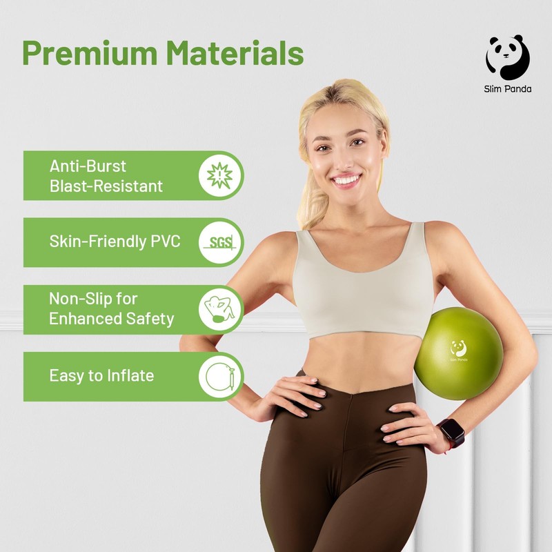 Slim Panda Pilates Ball 9 Inch with Air Pump, Non-Slip