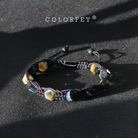 Men Bracelet Tigers Eye Stone Bracelet, COLORFEY Protection Crystals Beaded Bracelets for Men Unique Golden Blue Tiger Eye Faceted Beads, Adjustable Triple Rope Braided Bracelet With Luxury Gift Box