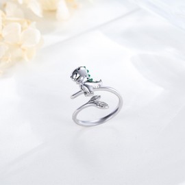 Freesloth Dinosaur Ring for Women 925 Sterling Silver Dinosaur Jewelry Adjustable Open Rings Cute Animal Birthday Christmas Stocking Stuffers Gifts