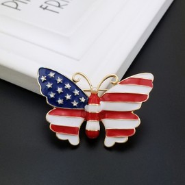 YOQUCOL Simulated Pearl Gold Tone United States American Flag Enamel Butterfly Brooch Pin