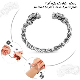Arm Rings Viking Bracelet for Men Double Dragon Head Adjustable Norse Viking Bracelet Cuff Bangle Dragon Head Twisted Bracelet Cool Polished Pagan Jewelry Protection (Silver) SUY