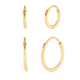 Kuzzoi Men's Hoop Earrings Set, Round, 2 Pairs of Polished Earrings, Golden Earrings for Men, Hoop Earrings Made of 925 Sterling Silver Gold-Plated, High-Quality Hoop Earrings Set for Men, Sterling
