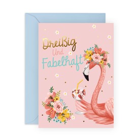 Central 23 30th Birthday Card For Her - Thirty and Fabulous - Pink Greeting Card for Girlfriend or Wife - Flamingo Design - For Women, Sisters, Friends