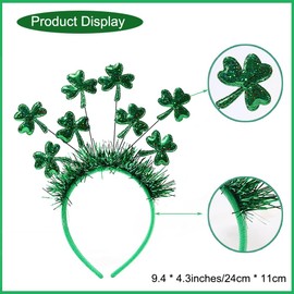ROMODIYA 1Pcs Shamrock Headband St. Patrick's Day Hair Accessories for Women Girls, Green Glitter Ribbon Hair Band Irish Day Non Slip Heat Boppers St. Patrick's Day Party Outfit Headdress Supplies Decoration