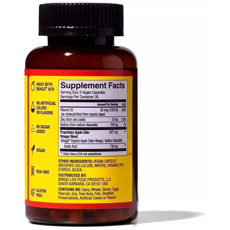 Bragg Apple Cider Vinegar Capsules with Vitamin D and 90