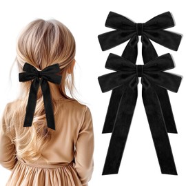 2PCS Black Hair Bows Soft Velvet Bow Hair Clip with Long Tail Hair Accessories for Women Girls Toddlers Teen Girl Gifts Cute Trendy Stuff