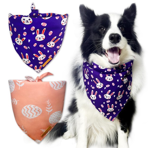 TroisAmis Easter Dog Bandanas 2Packs, Spring Bandanas for Large Dogs,