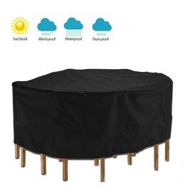 ZONADAH Round Garden Furniture Covers 230x90cm Waterproof Anti-UV Circular Furniture Covers Outdoor Patio Circular Set Cover for Chair Set Black