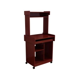 Mahogany Microwave Cart with Coffee Station and Computer Workspace Gliding Hutch & Locking Castors-Kitchen Islands & Cartscolor: as Pic Color