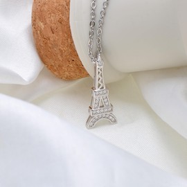 Paialco 925 Sterling Silver Eiffel Tower Charm Pendant Necklace for Women