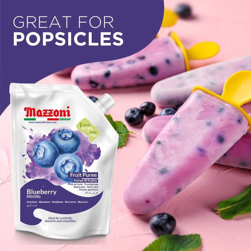 Mazzoni Blueberry Puree, 100% Pure Blueberries, Just Fruit, No Sugar