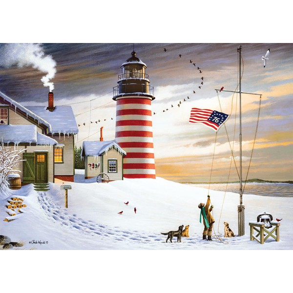 Buffalo Games - Charles Wysocki - West Quoddy Headlight - 300 Large Piece Jigsaw Puzzle for Adults Challenging Puzzle Perfect for Game Nights - Finished Puzzle Size is 21.25 x 15.00