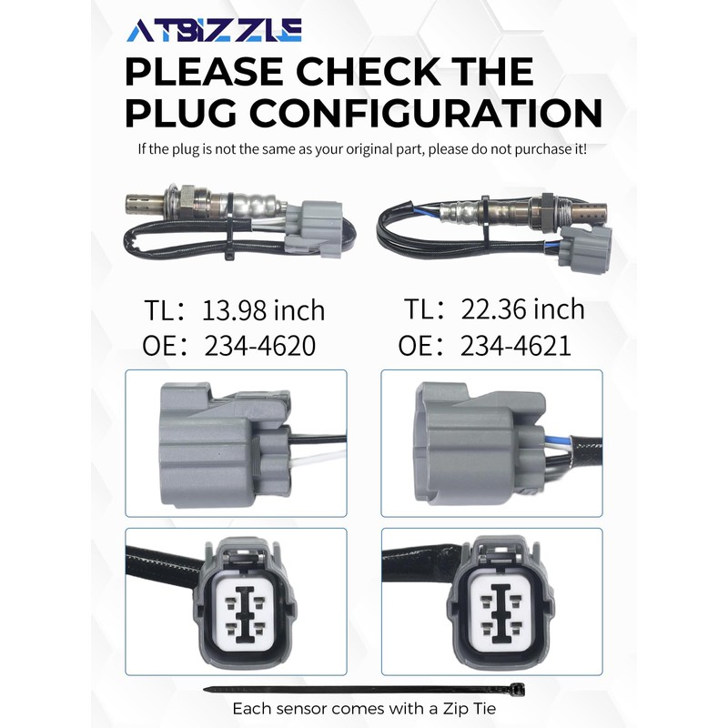 ATBIZZLE O2 Oxygen Sensor 234-4620 234-4621 Upstream and Downstream for