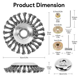 Yuuchoringee 6 inch Wire Trimmer Blade Rotary Weed Brush Steel Wire Wheel Brush Universal Trimmer Set Adapters for Weed Wacker Moss Grass Rust Removal Trimmer