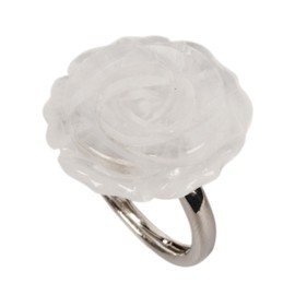 Justinstones Crystal Quartz Carved Gemstone Daisy Flower Promise Ring 25MM Romantic Rose Bud Adjustable Stacking Ring Gift For Her (Adjustable size:8 to12), Stone, No Gemstone