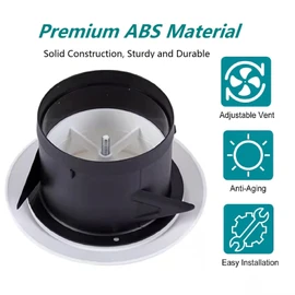 Allvent 4 inch ABS Adjustable Air Vent White Round Soffit Exhaust Vent for Inline Duct Fan Outlet Vent(3.74 Inch, Front Panel:5.9 Inch)