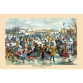 Central Park New York Winter Ice Skating by Currier & Ives FINE Vintage Poster Repro on Paper or on Canvas. We Have Many (16" X 22" Image Size on Canvas) …