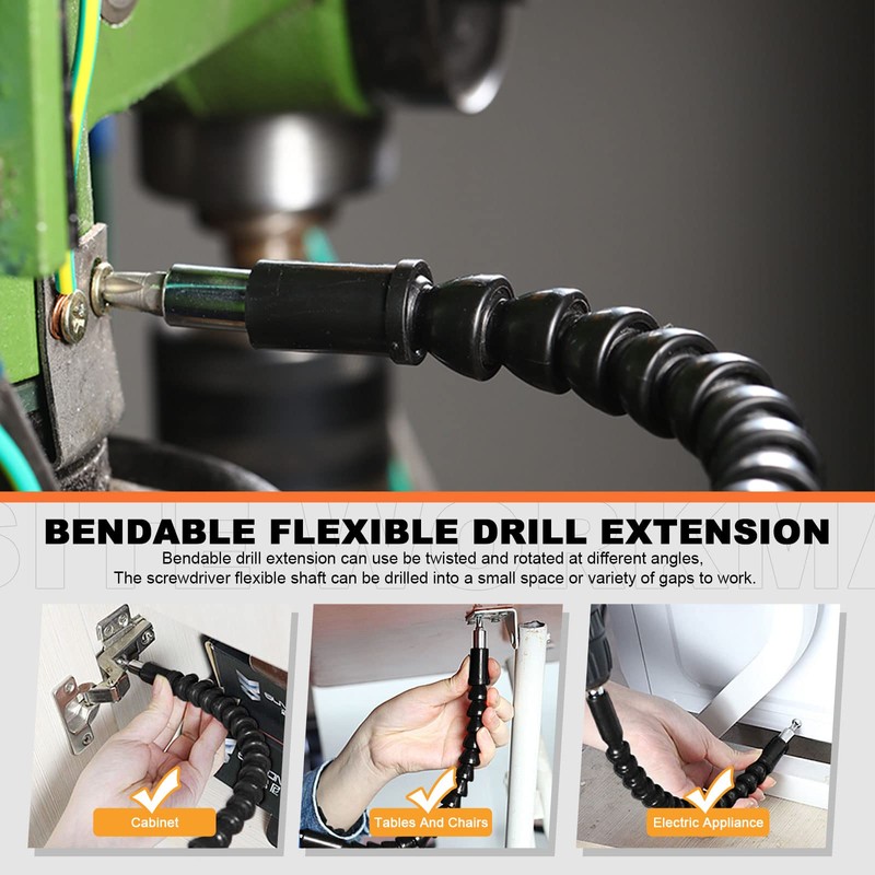 Tanstic 18Pcs Flexible Drill Bit Extension Set, Includes Bendable Drill