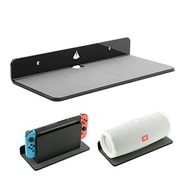 Wall Shelf Speaker Stand, TXEsign Small Wall Shelf Speaker Mount for Bluetooth Speaker, Webcam, Cell Phones, Toy Display Shelf Acrylic Floating Speaker Shelf (9-Inch (Black))