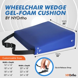 NYOrtho Wheelchair Gel Seat Cushions - Wedge-Shaped Gel-Foam Cushion for Wheelchairs, Office Chairs, Car Seats, and More - Firm Foam Wedge with Quick Release Straps and Non-Slip Bottom