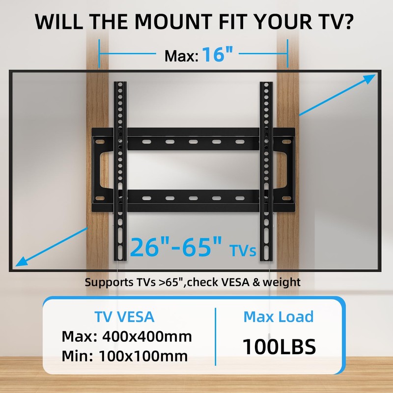 HOME VISION TV Wall Mount Fixed for Most 26-65 Inch