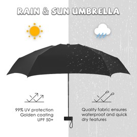 Mini Folding Umbrella, Portable UV Umbrella with Storage Box, 6 Ribs Mini Travel Sturdy Pocket Umbrella, Small Light-Weight Waterproof, Portable Compact Folding Umbrella for Women Men Girls, Black