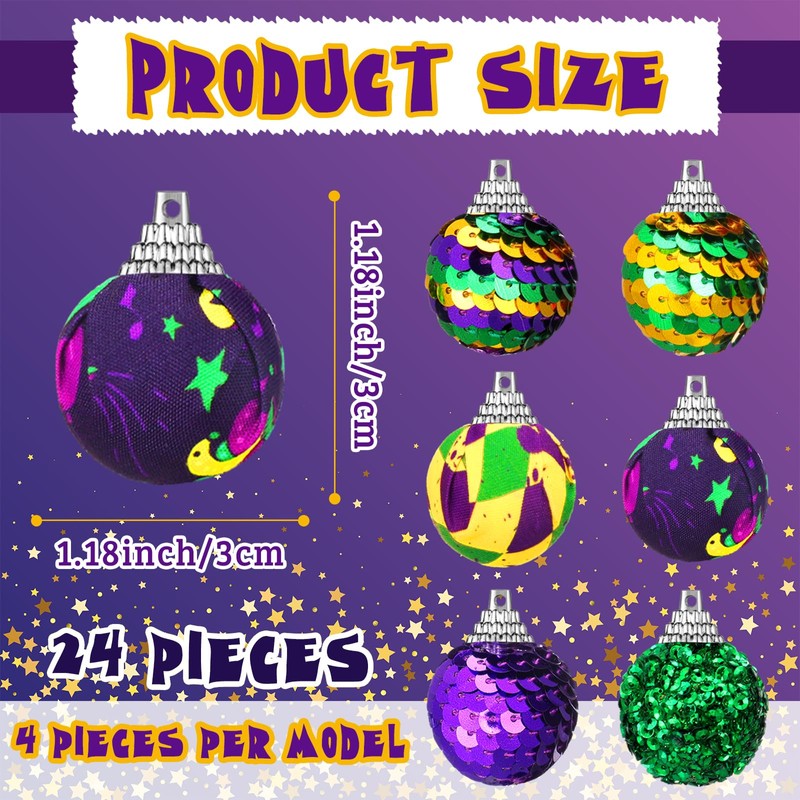 Lenwen 24 Pcs Mardi Gras Ball Ornaments for Tree Mardi